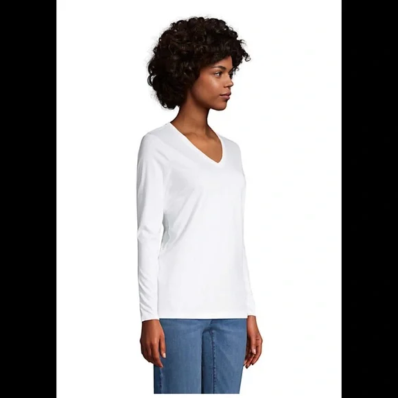 Lands End Relaxed Supima Cotton Long Sleeve V-Neck T-Shirt - Picture 3 of 3